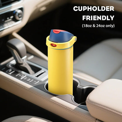 24 oz Stainless Steel Water Bottle: 2-in-1 Push-Button Spout & Quick-Flip Straw, Leakproof, Cold 24Hrs, Fits Car Cup Holder, Insulated Vacuum Flask for Sports, Trip, School Gift (Storm Hammer) - Colors B