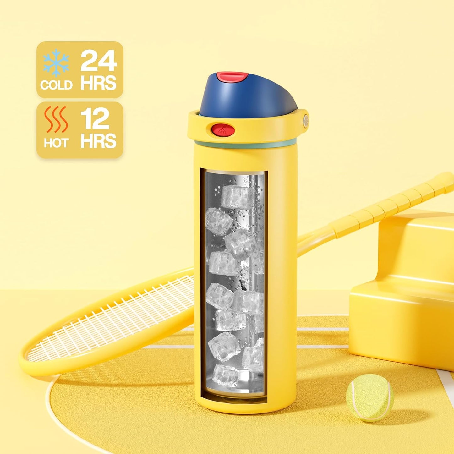 24 oz Stainless Steel Water Bottle: 2-in-1 Push-Button Spout & Quick-Flip Straw, Leakproof, Cold 24Hrs, Fits Car Cup Holder, Insulated Vacuum Flask for Sports, Trip, School Gift (Storm Hammer) - Colors B