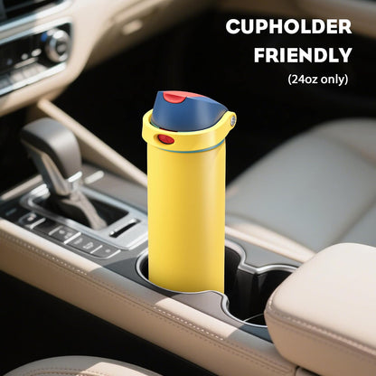 24 oz Stainless Steel Water Bottle: 2-in-1 Push-Button Spout & Quick-Flip Straw, Leakproof, Cold 24Hrs, Fits Car Cup Holder, Insulated Vacuum Flask for Sports, Trip, School Gift (Storm Hammer) - Colors B