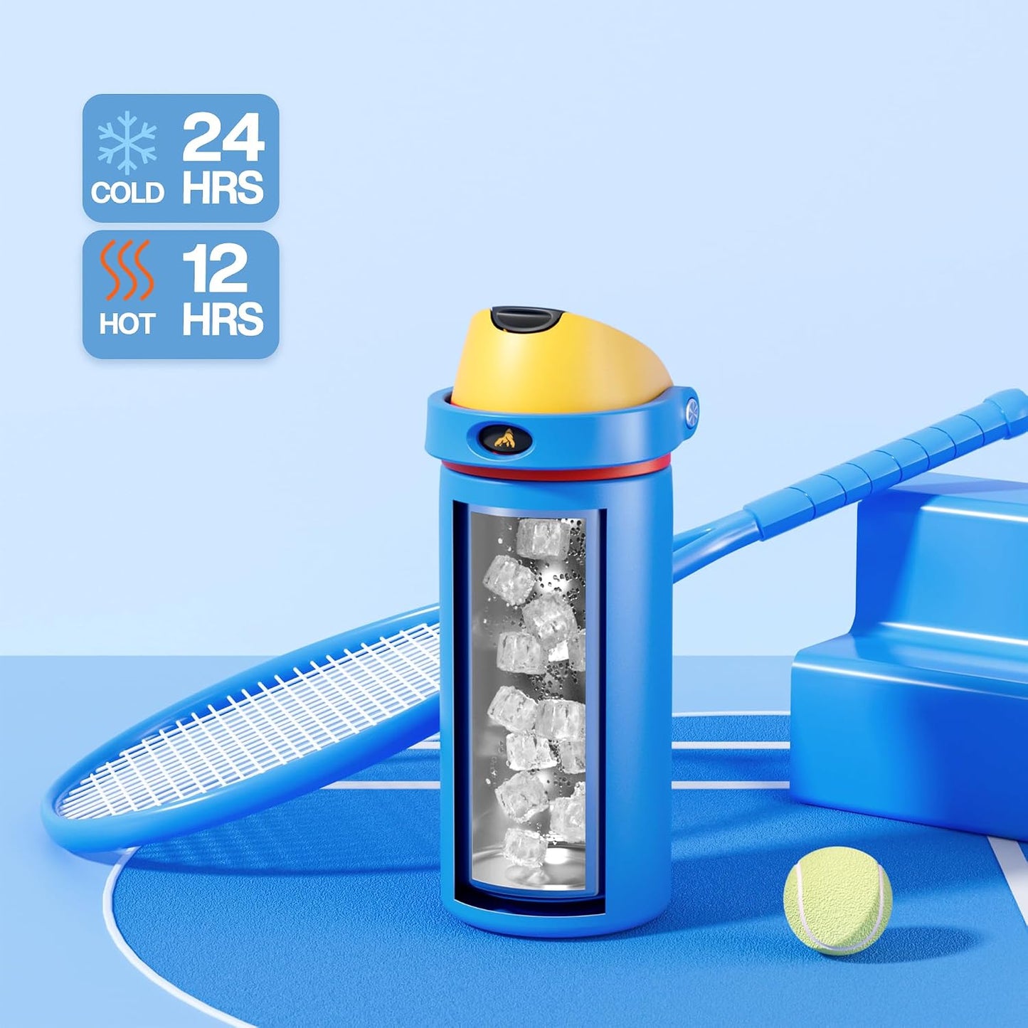 24 oz Stainless Steel Water Bottle: 2-in-1 Push-Button Spout & Quick-Flip Straw, Leakproof, Cold 24Hrs, Fits Car Cup Holder, Insulated Vacuum Flask for Sports, Trip, School Gift (Storm Hammer) - Colors B