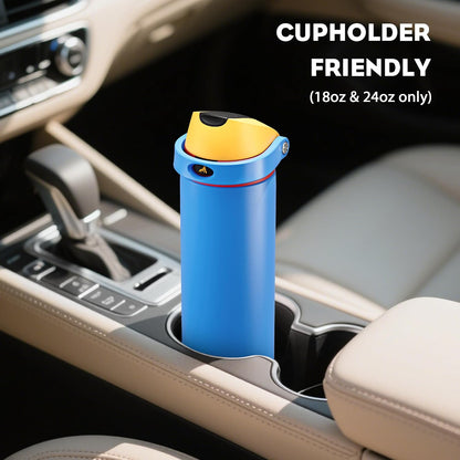 24 oz Stainless Steel Water Bottle: 2-in-1 Push-Button Spout & Quick-Flip Straw, Leakproof, Cold 24Hrs, Fits Car Cup Holder, Insulated Vacuum Flask for Sports, Trip, School Gift (Storm Hammer) - Colors B