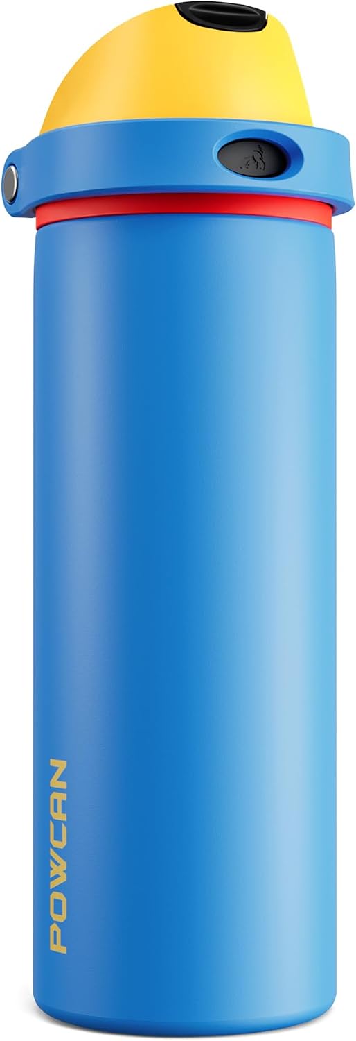 24 oz Stainless Steel Water Bottle: 2-in-1 Push-Button Spout & Quick-Flip Straw, Leakproof, Cold 24Hrs, Fits Car Cup Holder, Insulated Vacuum Flask for Sports, Trip, School Gift (Storm Hammer) - Colors B