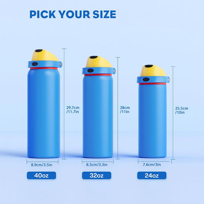 24 oz Stainless Steel Water Bottle: 2-in-1 Push-Button Spout & Quick-Flip Straw, Leakproof, Cold 24Hrs, Fits Car Cup Holder, Insulated Vacuum Flask for Sports, Trip, School Gift (Storm Hammer) - Colors B