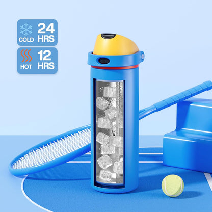 24 oz Stainless Steel Water Bottle: 2-in-1 Push-Button Spout & Quick-Flip Straw, Leakproof, Cold 24Hrs, Fits Car Cup Holder, Insulated Vacuum Flask for Sports, Trip, School Gift (Storm Hammer) - Colors B