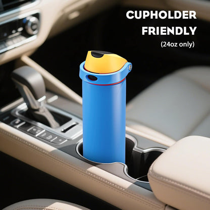 24 oz Stainless Steel Water Bottle: 2-in-1 Push-Button Spout & Quick-Flip Straw, Leakproof, Cold 24Hrs, Fits Car Cup Holder, Insulated Vacuum Flask for Sports, Trip, School Gift (Storm Hammer) - Colors B