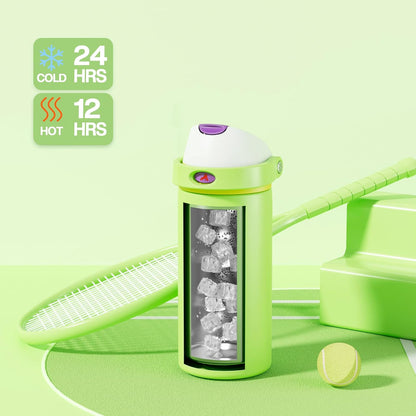 24 oz Stainless Steel Water Bottle: 2-in-1 Push-Button Spout & Quick-Flip Straw, Leakproof, Cold 24Hrs, Fits Car Cup Holder, Insulated Vacuum Flask for Sports, Trip, School Gift (Storm Hammer) - Colors B