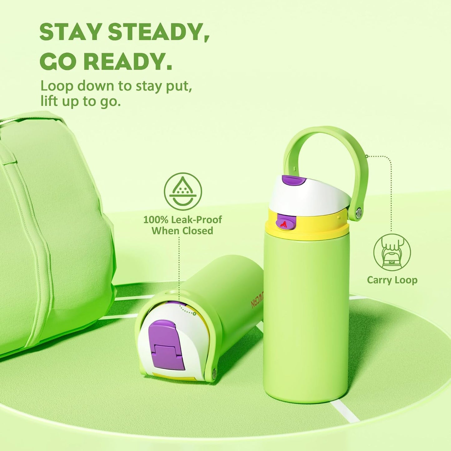 24 oz Stainless Steel Water Bottle: 2-in-1 Push-Button Spout & Quick-Flip Straw, Leakproof, Cold 24Hrs, Fits Car Cup Holder, Insulated Vacuum Flask for Sports, Trip, School Gift (Storm Hammer) - Colors B