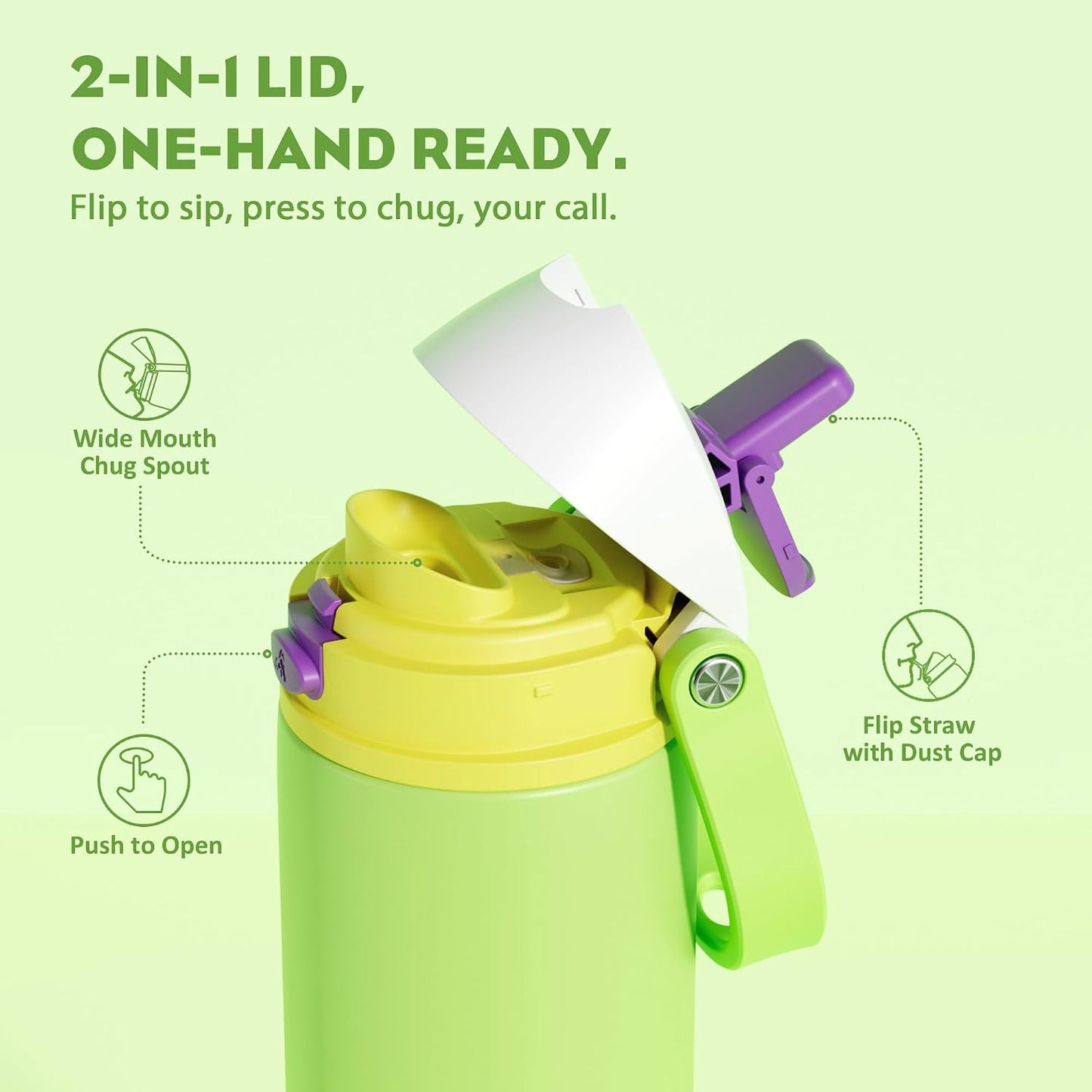 24 oz Stainless Steel Water Bottle: 2-in-1 Push-Button Spout & Quick-Flip Straw, Leakproof, Cold 24Hrs, Fits Car Cup Holder, Insulated Vacuum Flask for Sports, Trip, School Gift (Storm Hammer) - Colors B