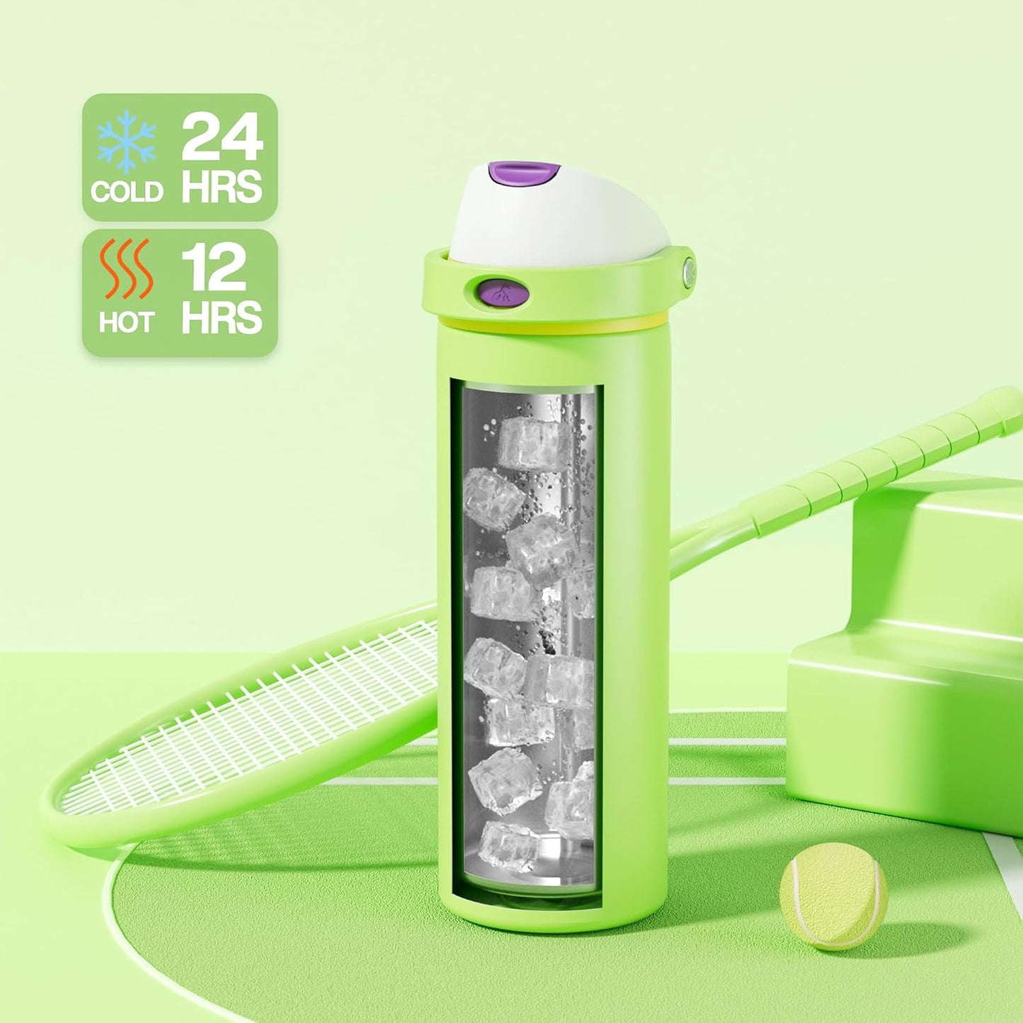 24 oz Stainless Steel Water Bottle: 2-in-1 Push-Button Spout & Quick-Flip Straw, Leakproof, Cold 24Hrs, Fits Car Cup Holder, Insulated Vacuum Flask for Sports, Trip, School Gift (Storm Hammer) - Colors B
