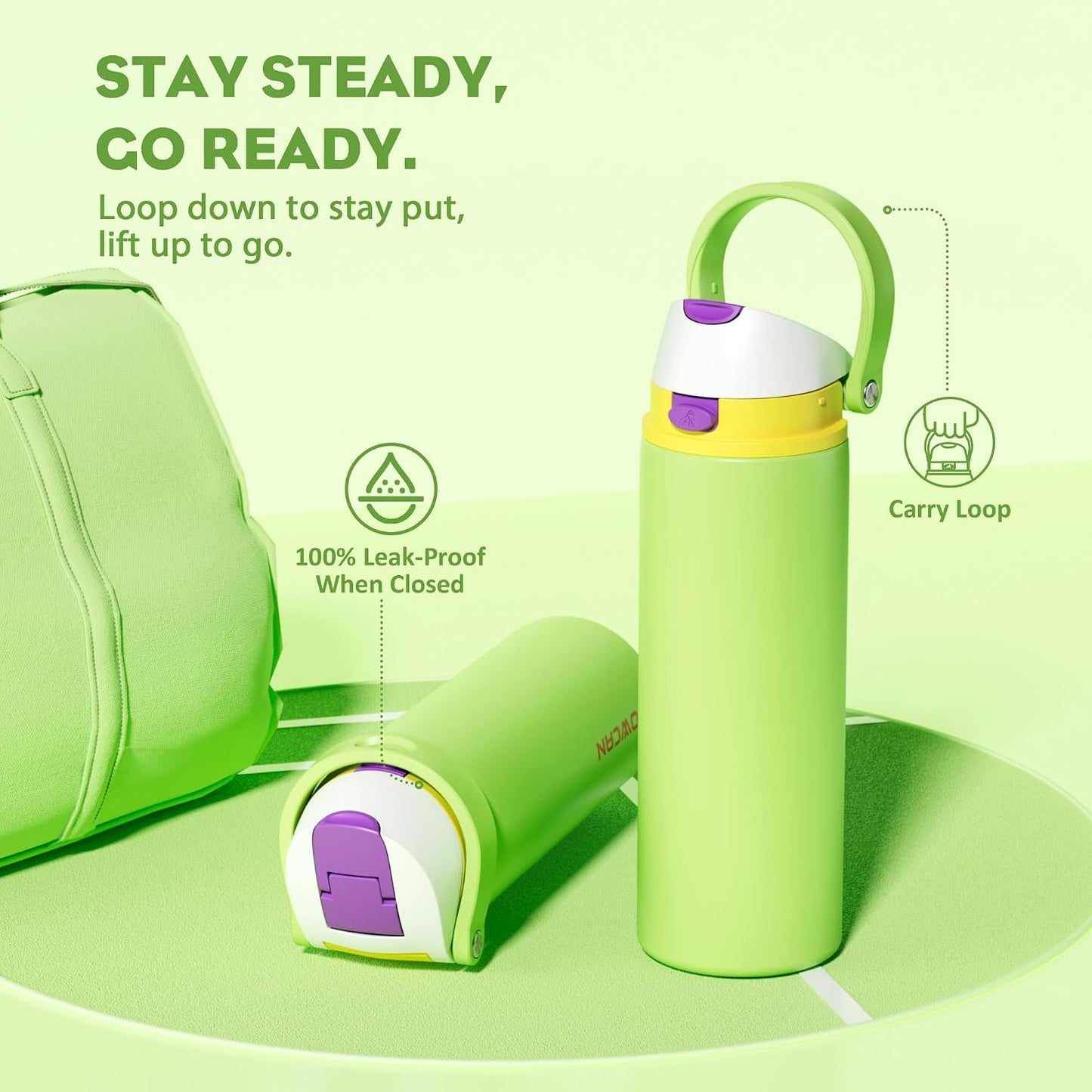 24 oz Stainless Steel Water Bottle: 2-in-1 Push-Button Spout & Quick-Flip Straw, Leakproof, Cold 24Hrs, Fits Car Cup Holder, Insulated Vacuum Flask for Sports, Trip, School Gift (Storm Hammer) - Colors B