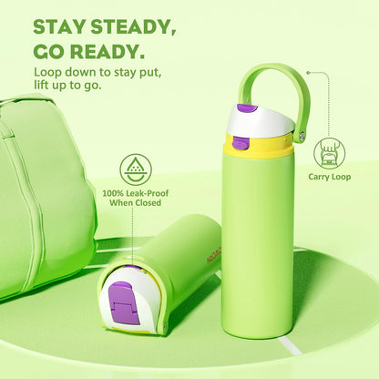 24 oz Stainless Steel Water Bottle: 2-in-1 Push-Button Spout & Quick-Flip Straw, Leakproof, Cold 24Hrs, Fits Car Cup Holder, Insulated Vacuum Flask for Sports, Trip, School Gift (Storm Hammer) - Colors B