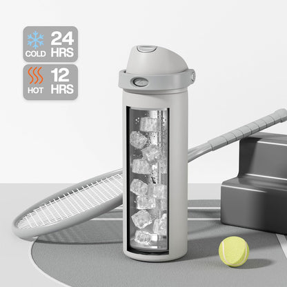 24 oz Stainless Steel Water Bottle: 2-in-1 Push-Button Spout & Quick-Flip Straw, Leakproof, Cold 24Hrs, Fits Car Cup Holder, Insulated Vacuum Flask for Sports, Trip, School Gift (Storm Hammer) - Colors B