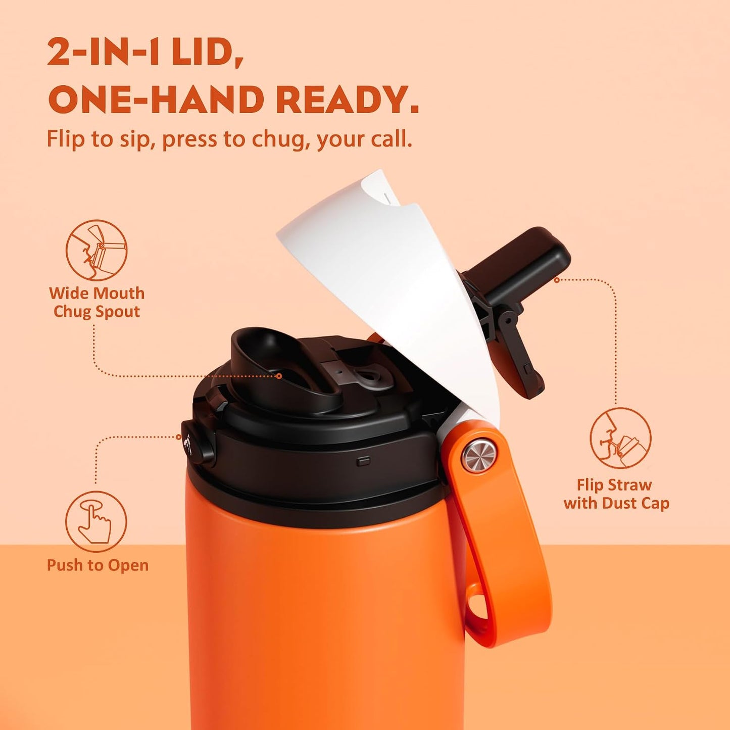 24 oz Stainless Steel Water Bottle: 2-in-1 Push-Button Spout & Quick-Flip Straw, Leakproof, Cold 24Hrs, Fits Car Cup Holder, Insulated Vacuum Flask for Sports, Trip, School Gift (Storm Hammer) - Colors B