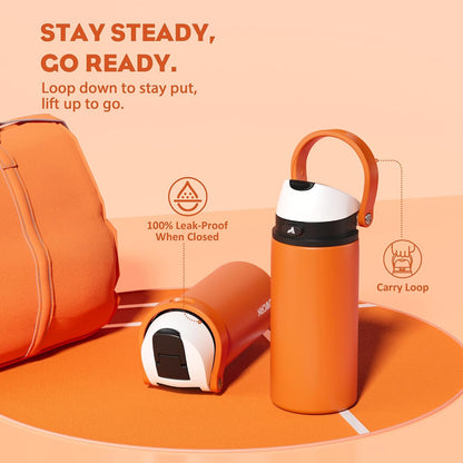 24 oz Stainless Steel Water Bottle: 2-in-1 Push-Button Spout & Quick-Flip Straw, Leakproof, Cold 24Hrs, Fits Car Cup Holder, Insulated Vacuum Flask for Sports, Trip, School Gift (Storm Hammer) - Colors B