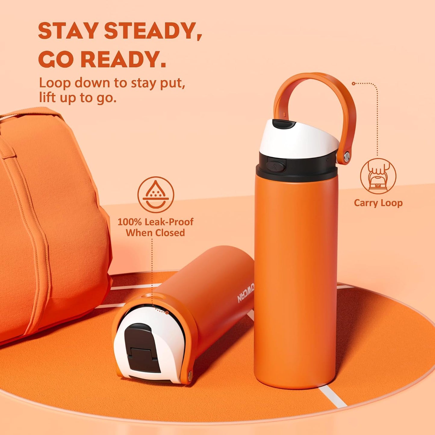 24 oz Stainless Steel Water Bottle: 2-in-1 Push-Button Spout & Quick-Flip Straw, Leakproof, Cold 24Hrs, Fits Car Cup Holder, Insulated Vacuum Flask for Sports, Trip, School Gift (Storm Hammer) - Colors B