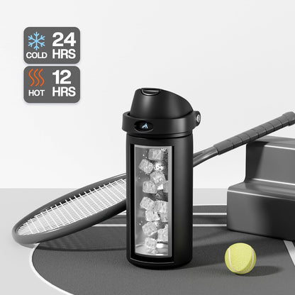 24 oz Stainless Steel Water Bottle: 2-in-1 Push-Button Spout & Quick-Flip Straw, Leakproof, Cold 24Hrs, Fits Car Cup Holder, Insulated Vacuum Flask for Sports, Trip, School Gift (Storm Hammer) - Colors B