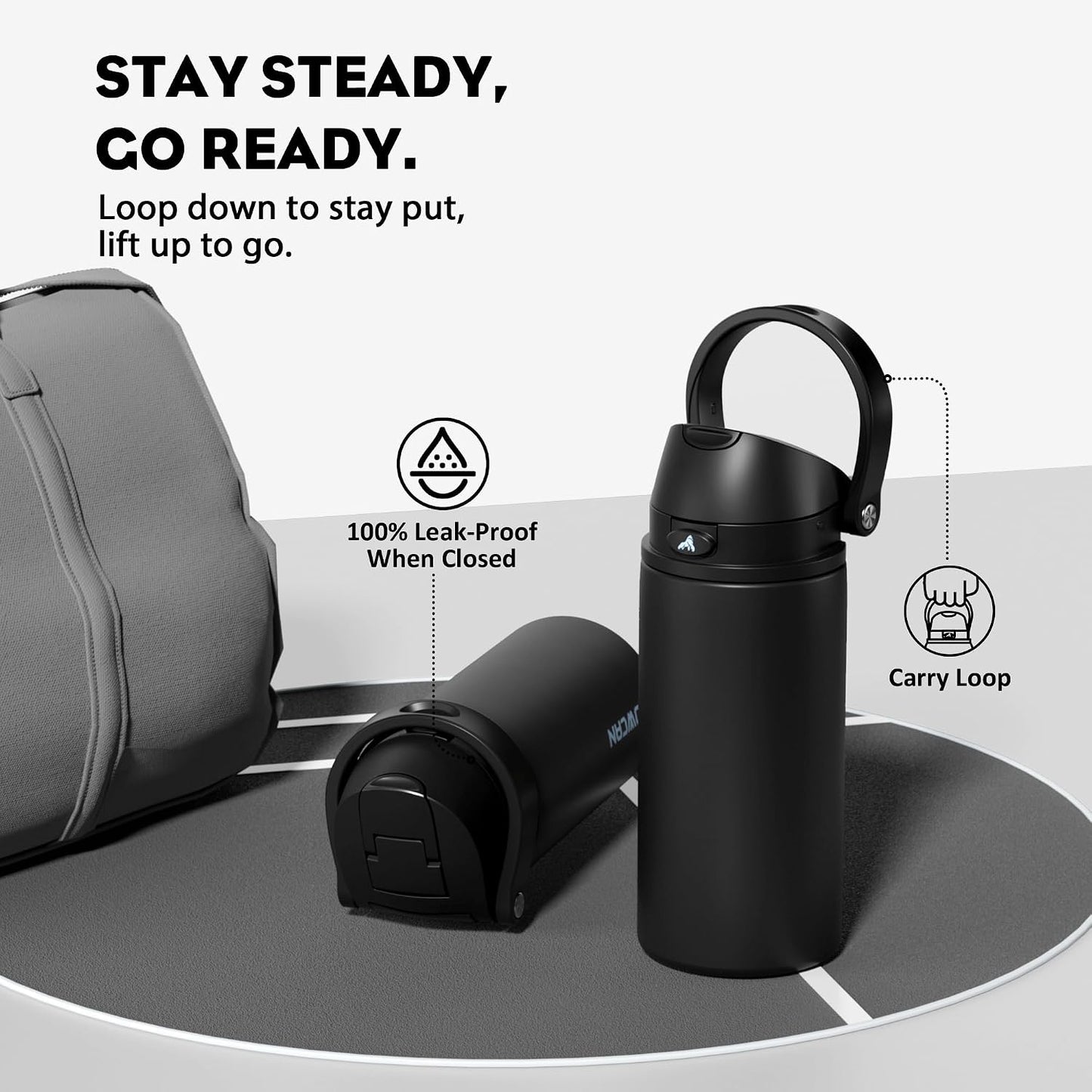 24 oz Stainless Steel Water Bottle: 2-in-1 Push-Button Spout & Quick-Flip Straw, Leakproof, Cold 24Hrs, Fits Car Cup Holder, Insulated Vacuum Flask for Sports, Trip, School Gift (Storm Hammer) - Colors B