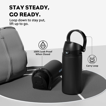 24 oz Stainless Steel Water Bottle: 2-in-1 Push-Button Spout & Quick-Flip Straw, Leakproof, Cold 24Hrs, Fits Car Cup Holder, Insulated Vacuum Flask for Sports, Trip, School Gift (Storm Hammer) - Colors B