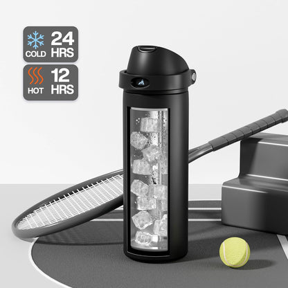 24 oz Stainless Steel Water Bottle: 2-in-1 Push-Button Spout & Quick-Flip Straw, Leakproof, Cold 24Hrs, Fits Car Cup Holder, Insulated Vacuum Flask for Sports, Trip, School Gift (Storm Hammer) - Colors B