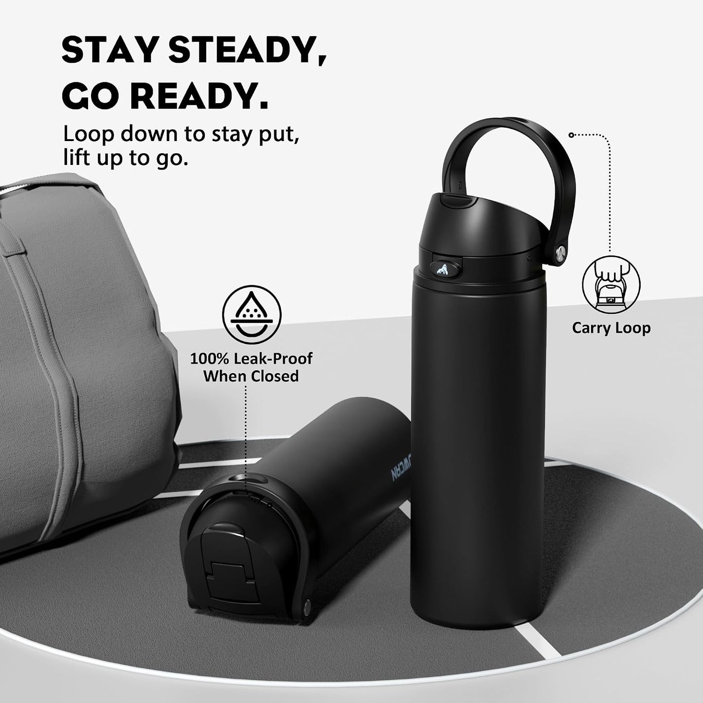 24 oz Stainless Steel Water Bottle: 2-in-1 Push-Button Spout & Quick-Flip Straw, Leakproof, Cold 24Hrs, Fits Car Cup Holder, Insulated Vacuum Flask for Sports, Trip, School Gift (Storm Hammer) - Colors B