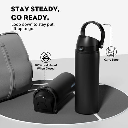 24 oz Stainless Steel Water Bottle: 2-in-1 Push-Button Spout & Quick-Flip Straw, Leakproof, Cold 24Hrs, Fits Car Cup Holder, Insulated Vacuum Flask for Sports, Trip, School Gift (Storm Hammer) - Colors B
