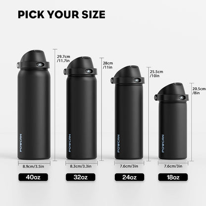 24 oz Stainless Steel Water Bottle: 2-in-1 Push-Button Spout & Quick-Flip Straw, Leakproof, Cold 24Hrs, Fits Car Cup Holder, Insulated Vacuum Flask for Sports, Trip, School Gift (Storm Hammer) - Colors B