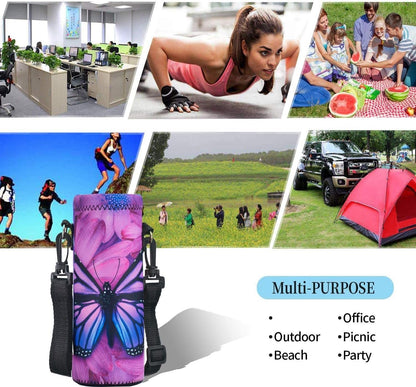 Water Bottle Carrier,Insulated Neoprene Water bottle Holder Bag Case Pouch Cover 1000ML or 750ML,Adjustable Shoulder Strap, Great for Stainless Steel and Plastic Bottles