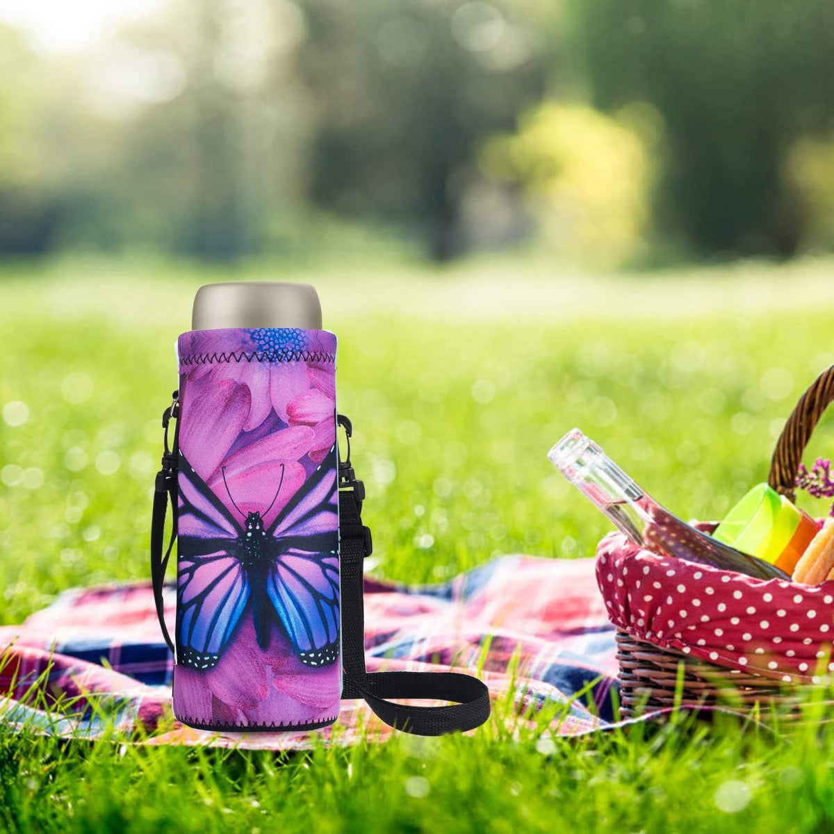 Water Bottle Carrier,Insulated Neoprene Water bottle Holder Bag Case Pouch Cover 1000ML or 750ML,Adjustable Shoulder Strap, Great for Stainless Steel and Plastic Bottles