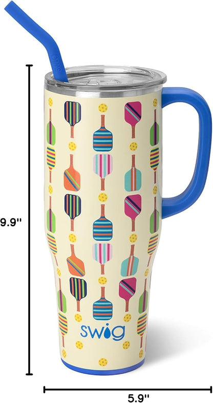 40oz Mega Mug, 40 oz Tumbler with Handle and Straw, Cup Holder Friendly, Dishwasher Safe, Extra Large Insulated Tumbler, Stainless Steel (Pickleball)