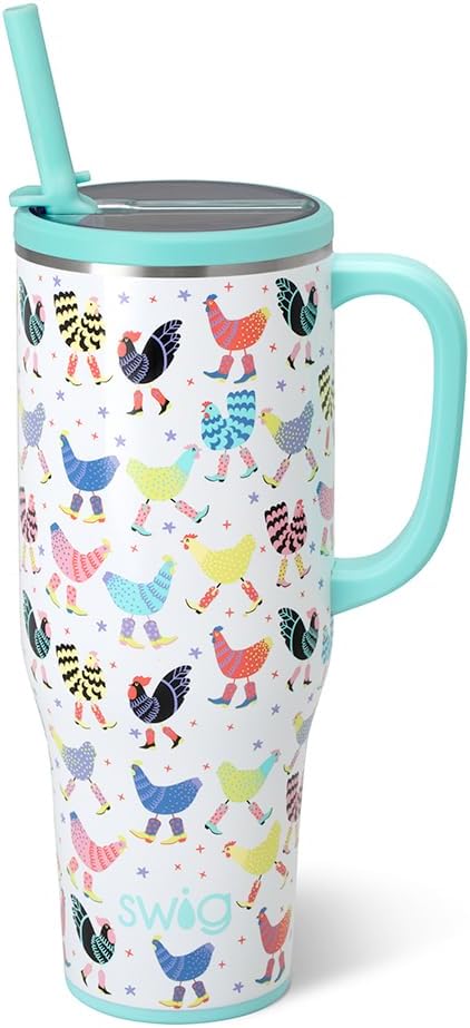 40oz Mega Mug, 40 oz Tumbler with Handle and Straw, Cup Holder Friendly, Dishwasher Safe, Extra Large Insulated Tumbler, Stainless Steel (Pickleball)