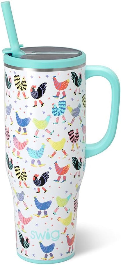 40oz Mega Mug, 40 oz Tumbler with Handle and Straw, Cup Holder Friendly, Dishwasher Safe, Extra Large Insulated Tumbler, Stainless Steel (Pickleball)