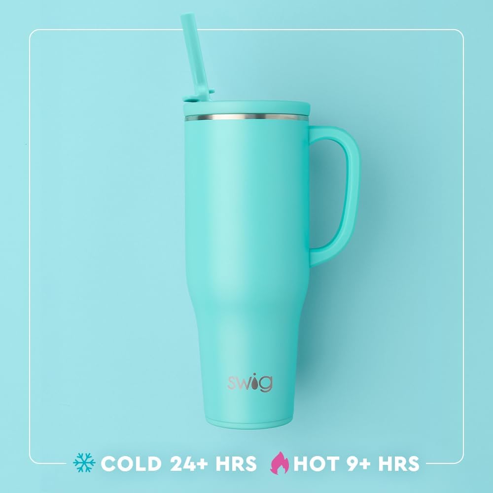 40oz Mega Mug, 40 oz Tumbler with Handle and Straw, Cup Holder Friendly, Dishwasher Safe, Extra Large Insulated Tumbler, Stainless Steel (Pickleball)