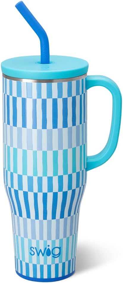 40oz Mega Mug, 40 oz Tumbler with Handle and Straw, Cup Holder Friendly, Dishwasher Safe, Extra Large Insulated Tumbler, Stainless Steel (Pickleball)