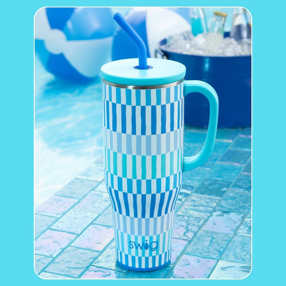 40oz Mega Mug, 40 oz Tumbler with Handle and Straw, Cup Holder Friendly, Dishwasher Safe, Extra Large Insulated Tumbler, Stainless Steel (Pickleball)