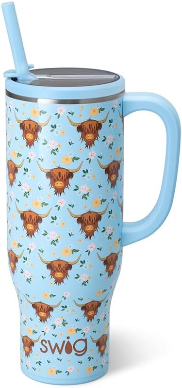 40oz Mega Mug, 40 oz Tumbler with Handle and Straw, Cup Holder Friendly, Dishwasher Safe, Extra Large Insulated Tumbler, Stainless Steel (Pickleball)