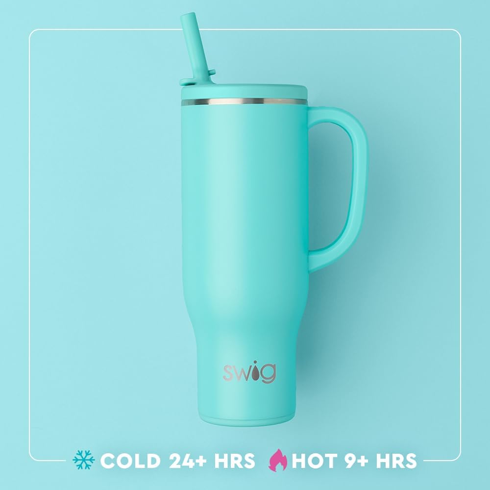 40oz Mega Mug, 40 oz Tumbler with Handle and Straw, Cup Holder Friendly, Dishwasher Safe, Extra Large Insulated Tumbler, Stainless Steel (Pickleball)