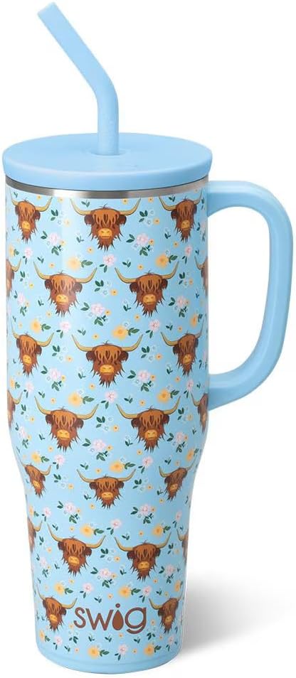 40oz Mega Mug, 40 oz Tumbler with Handle and Straw, Cup Holder Friendly, Dishwasher Safe, Extra Large Insulated Tumbler, Stainless Steel (Pickleball)