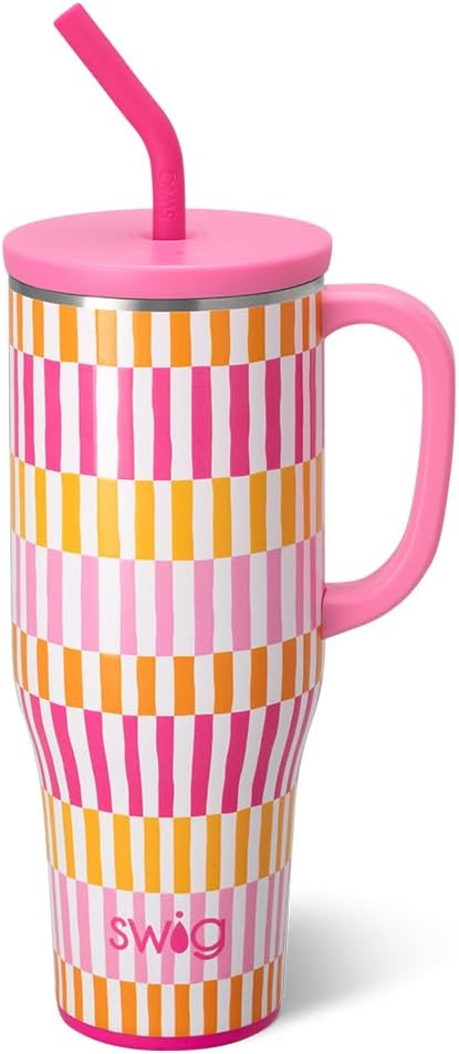 40oz Mega Mug, 40 oz Tumbler with Handle and Straw, Cup Holder Friendly, Dishwasher Safe, Extra Large Insulated Tumbler, Stainless Steel (Pickleball)