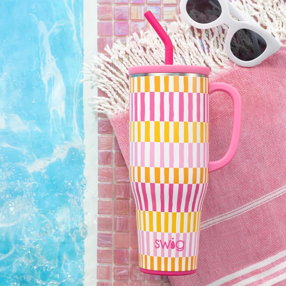 40oz Mega Mug, 40 oz Tumbler with Handle and Straw, Cup Holder Friendly, Dishwasher Safe, Extra Large Insulated Tumbler, Stainless Steel (Pickleball)