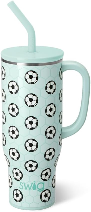 40oz Mega Mug, 40 oz Tumbler with Handle and Straw, Cup Holder Friendly, Dishwasher Safe, Extra Large Insulated Tumbler, Stainless Steel (Pickleball)