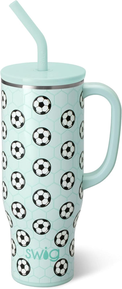 40oz Mega Mug, 40 oz Tumbler with Handle and Straw, Cup Holder Friendly, Dishwasher Safe, Extra Large Insulated Tumbler, Stainless Steel (Pickleball)