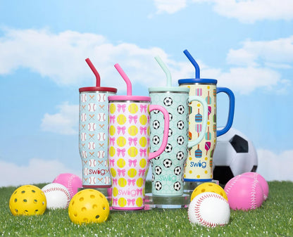 40oz Mega Mug, 40 oz Tumbler with Handle and Straw, Cup Holder Friendly, Dishwasher Safe, Extra Large Insulated Tumbler, Stainless Steel (Pickleball)