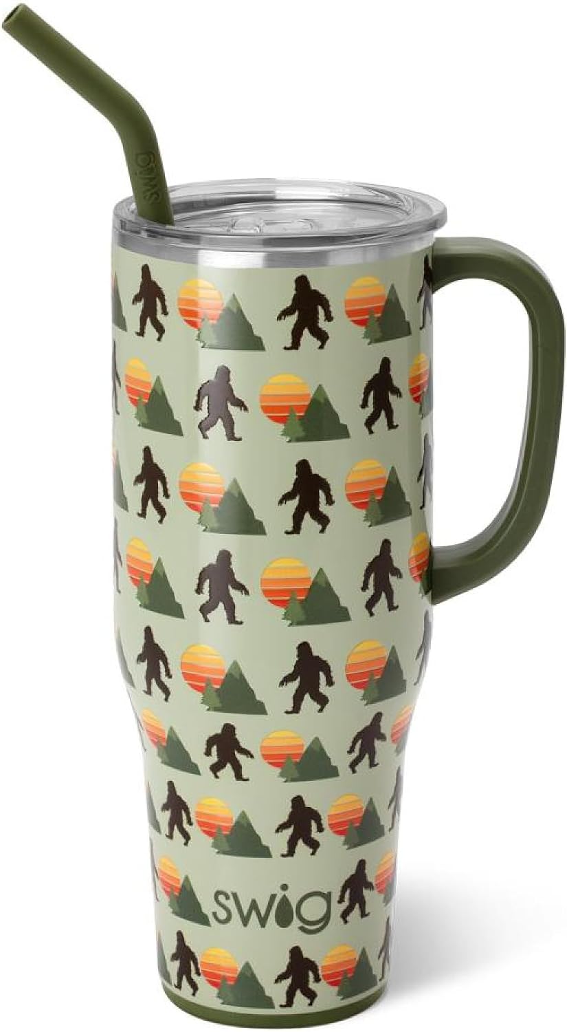 40oz Mega Mug, 40 oz Tumbler with Handle and Straw, Cup Holder Friendly, Dishwasher Safe, Extra Large Insulated Tumbler, Stainless Steel (Pickleball)
