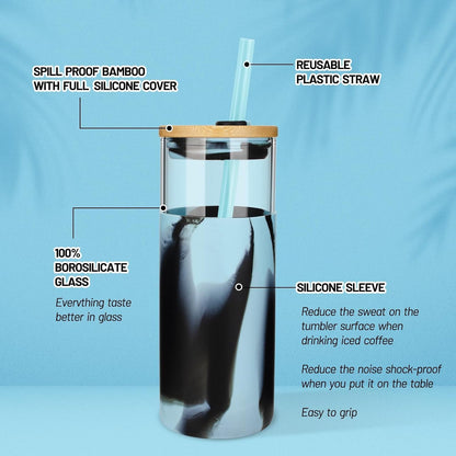 20 oz Glass Tumbler with Lids and Straws, Reusable Iced Coffee Cups - Colors A