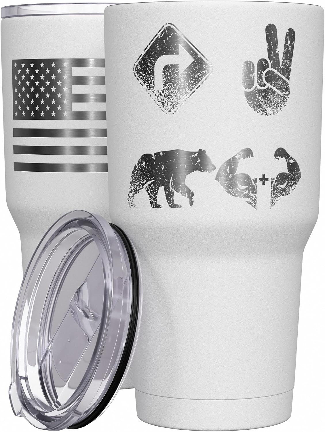 Right 2 Bear Arms - Coffee Tumbler - American Flag Coffee Travel Mug - Engraved Tumbler - Double Insulated Tumbler - 30 oz
