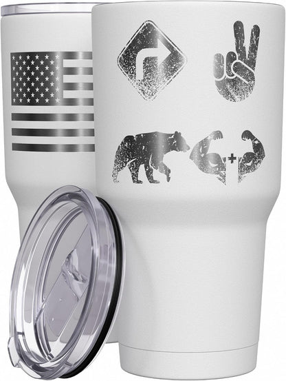 Right 2 Bear Arms - Coffee Tumbler - American Flag Coffee Travel Mug - Engraved Tumbler - Double Insulated Tumbler - 30 oz