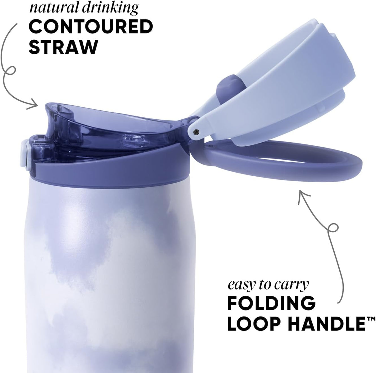 Water Bottle with Straw & Handle | 24oz | Blue | Mesa Loop Insulated Water Bottle for School, Sports, Travel | Leak Proof, Stainless Steel | Snow Day - Colors A