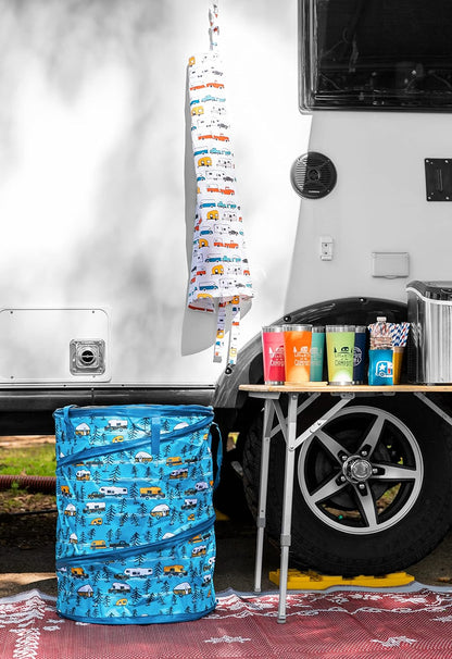 Camco Life is Better at The Campsite Tumbler | Heavy Duty Double Wall Vacuum Insulation | Crafted of 18/8 Stainless Steel | Unique “Life is Better at The Campsite” Design on Cool Blue | 20-oz (53057)