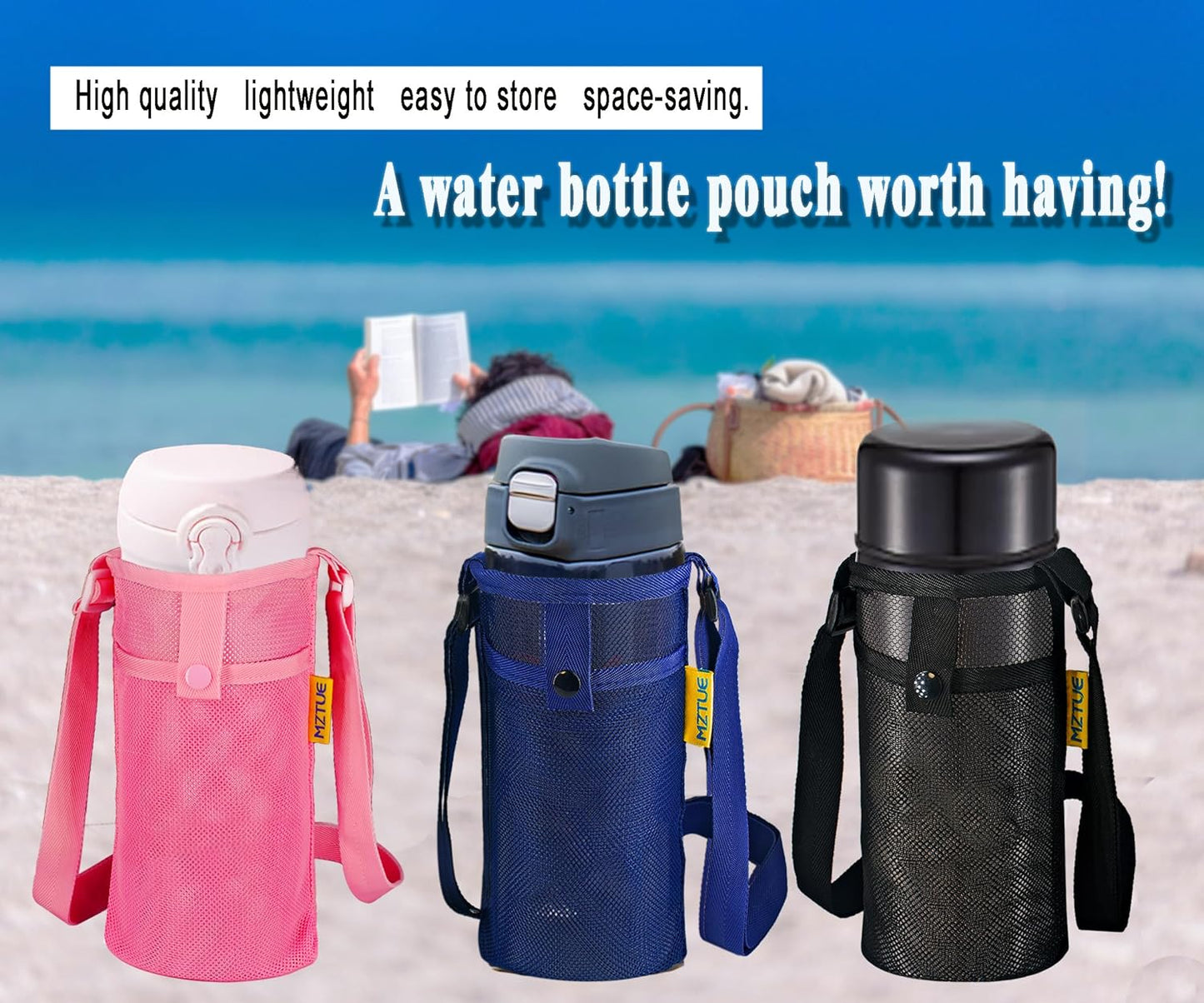 Water Bottle Holder with Strap, Premium Water Bottle Carrier with Strap Easy Clean, Light Water Bottle Carrier Bag, Water Bottle Holder with Pocket for Hiking, Walking, Travel