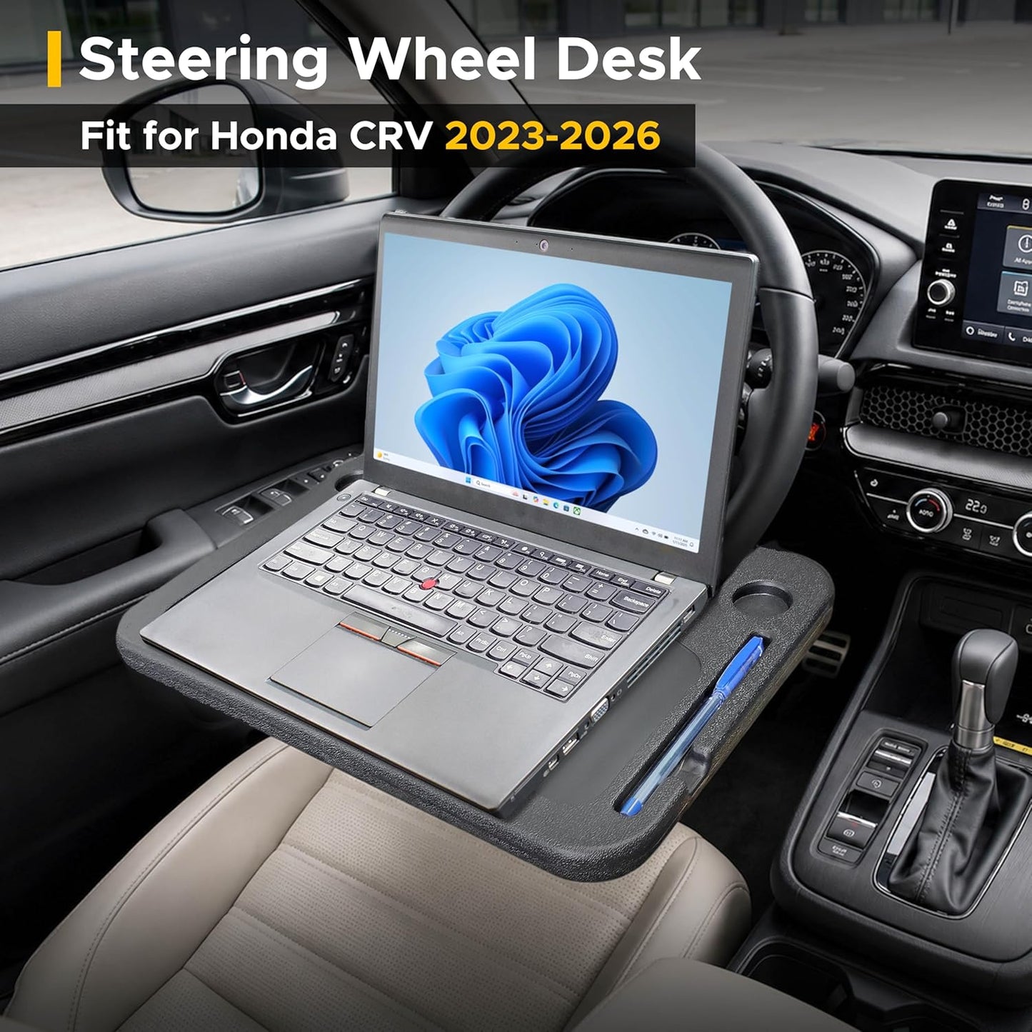 EcoNour 2 in 1 Car Steering Wheel Desk | Tray for Laptop Car Mount with Pen Holder | Desk Console for Car | Food Tray for Eating with Drinks Holder | Multipurpose Travel Car Accessories